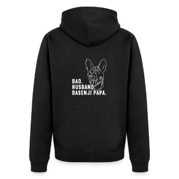 Basenji Hund Geschenk - Unisex Premium Bio Zip Hoodie - Schwarz - Hinten - Nico (187cm)