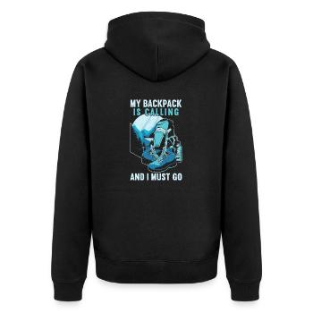 Outdoor Camping Wandern Backpacking - Unisex Premium Bio Zip Hoodie - Schwarz - Hinten - Nico (187cm)