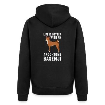 Basenji Hund Geschenk - Unisex Premium Bio Zip Hoodie - Schwarz - Hinten - Nico (187cm)