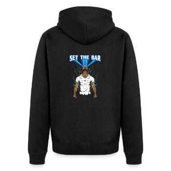 Workout Bodybuilding Fitnessstudio Gewichtheben - Unisex Premium Bio Zip Hoodie - Schwarz - Hinten - Nico (187cm)