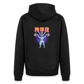 Workout Bodybuilding Fitnessstudio Gewichtheben - Unisex Premium Bio Zip Hoodie - Schwarz - Hinten - Nico (187cm)
