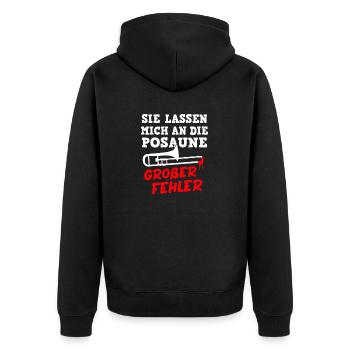 Posaune Posaunist Blasorchester Blasmusik - Unisex Premium Bio Zip Hoodie - Schwarz - Hinten - Nico (187cm)