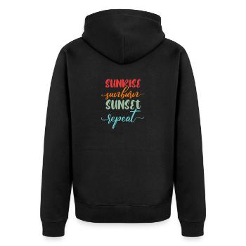 Lever de soleil Coup de soleil Coucher de soleil Répéter Vintage Vacances Jeu de mots - Veste à capuche bio Premium Unisexe - noir - Dos - Nico (187cm)