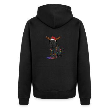 Reindeer Black Cat Christmas Lights Funny - Unisex Premium Organic Zip Hoodie - black - Back - Nico (187cm)