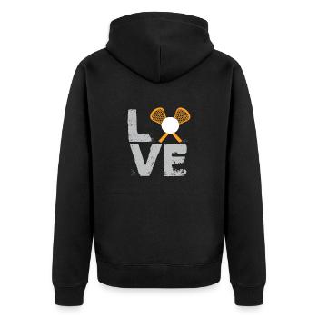 LOVE Lacrosse Vintage Retro Lacrosse T-Shirt - Unisex Premium Organic Zip Hoodie - black - Back - Nico (187cm)