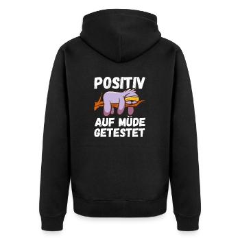 Positiv auf Müde getestet Sloth Fun - Unisex Premium Bio Zip Hoodie - Schwarz - Hinten - Nico (187cm)