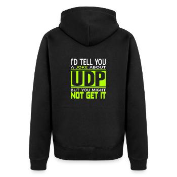 Je vous dirais une blague sur UDP Funny Programmer - Veste à capuche bio Premium Unisexe - noir - Dos - Nico (187cm)