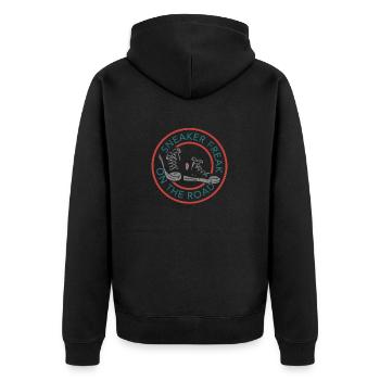 Sneaker Freak - Unisex Premium Bio Zip Hoodie - Schwarz - Hinten - Nico (187cm)