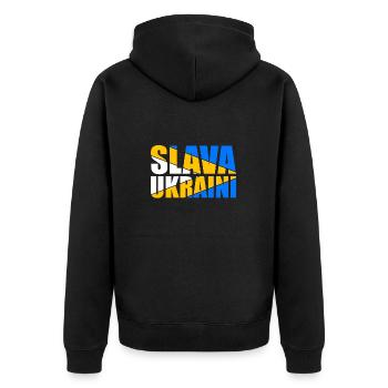 Ukraine Peace Slava - Unisex Premium Bio Zip Hoodie - Schwarz - Hinten - Nico (187cm)