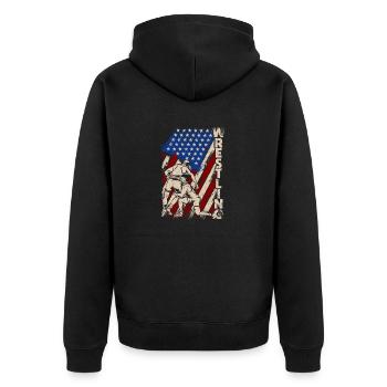 Amerikanische Ringen Patriotische Ringer Usa Flag - Unisex Premium Bio Zip Hoodie - Schwarz - Hinten - Nico (187cm)