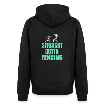 Straight Outta Fencing Cool Retro Fencer Designs - Unisex Premium Organic Zip Hoodie - black - Back - Nico (187cm)