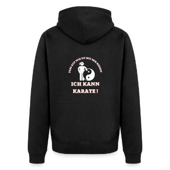 PASS AUF ICH KANN KARATE - Unisex Premium Bio Zip Hoodie - Schwarz - Hinten - Nico (187cm)