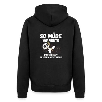So müde wie heute war gestern nicht Pandas Fun - Unisex Premium Bio Zip Hoodie - Schwarz - Hinten - Nico (187cm)