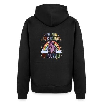 Einhorn Zombie Toxic Positivity Misanthropen - Unisex Premium Bio Zip Hoodie - Schwarz - Hinten - Nico (187cm)