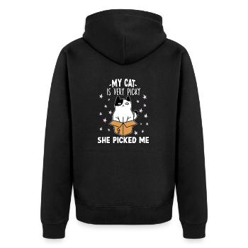 Sure, my cat is picky cat owner - Unisex Premium Organic Zip Hoodie - black - Back - Nico (187cm)
