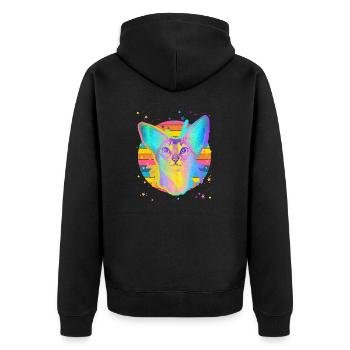 Abyssinian Cat Rainbow Space Star Black - Unisex Premium Organic Zip Hoodie - black - Back - Nico (187cm)