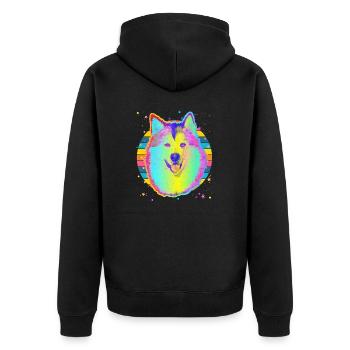 Alaskan Malamute Dog Rainbow Space Black - Unisex Premium Organic Zip Hoodie - black - Back - Nico (187cm)