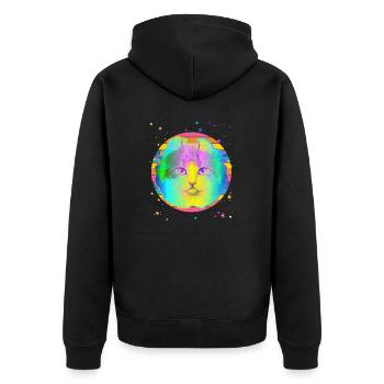 American Curl Cat Rainbow Space Star Black - Unisex Premium Organic Zip Hoodie - black - Back - Nico (187cm)