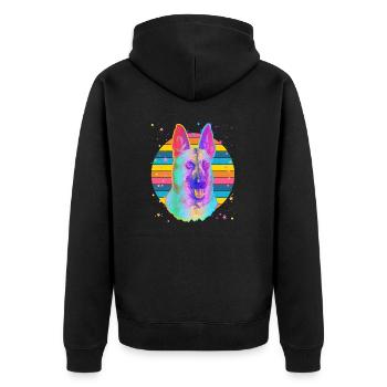 Belgian Malinois Dog Rainbow Space Black - Unisex Premium Organic Zip Hoodie - black - Back - Nico (187cm)