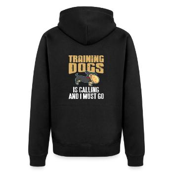 Training Dogs Is Calling & I Must Go Retro Funny - Unisex Premium Organic Zip Hoodie - black - Back - Nico (187cm)