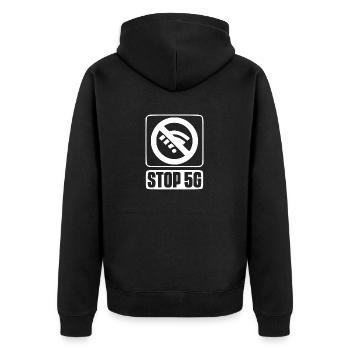 STOP 5G - Unisex Premium Bio Zip Hoodie - Schwarz - Hinten - Nico (187cm)
