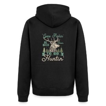 Gone Fishin be Back Soon To Go Huntin Fishing - Unisex Premium Bio Zip Hoodie - Schwarz - Hinten - Nico (187cm)