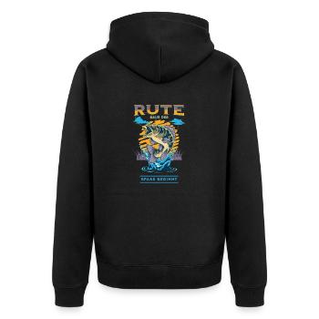 Rute Raus der Spass beginnt Angelrute Freunde - Unisex Premium Bio Zip Hoodie - Schwarz - Hinten - Nico (187cm)