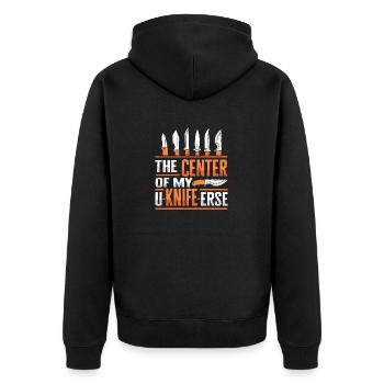 Metzgermesser Messer Messersammler - Unisex Premium Bio Zip Hoodie - Schwarz - Hinten - Nico (187cm)