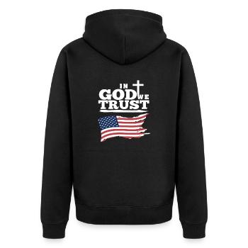 In God We Trust Retro Patriotic Politics Designs - Unisex Premium Bio Zip Hoodie - Schwarz - Hinten - Nico (187cm)
