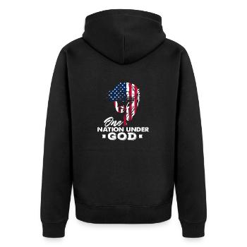 One Nation Under GOD Awesome American Designs - Unisex Premium Bio Zip Hoodie - Schwarz - Hinten - Nico (187cm)