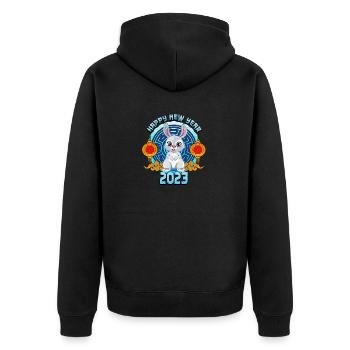 Jahr des Kaninchens Frohes chinesisches Neujahr 2023 - Unisex Premium Bio Zip Hoodie - Schwarz - Hinten - Nico (187cm)