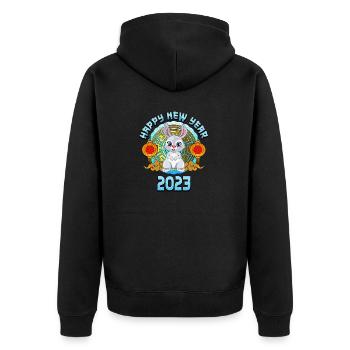 Chinesisches Mondjahr 2023 - Jahr des Kaninchens - Unisex Premium Bio Zip Hoodie - Schwarz - Hinten - Nico (187cm)