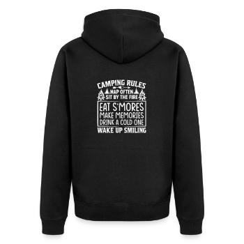 8 Camping rules - Unisex Premium Bio Zip Hoodie - Schwarz - Hinten - Nico (187cm)