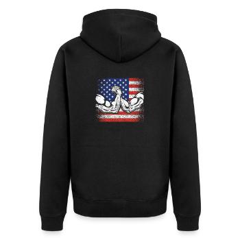 Arm Wrestling USA Flag Armwrestling Sport Power - Unisex Premium Organic Zip Hoodie - black - Back - Nico (187cm)