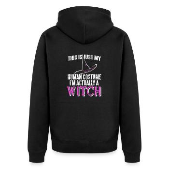 Funny Retro Halloween My Human Costume I'm A Witch - Unisex Premium Bio Zip Hoodie - Schwarz - Hinten - Nico (187cm)