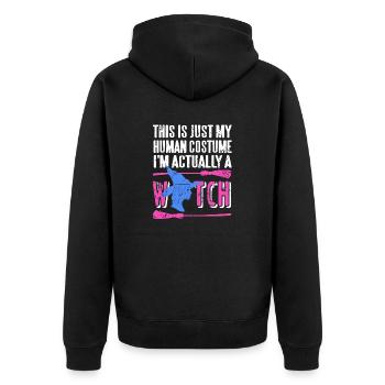 Just My Human Costume Funny Retro Halloween WITCH - Unisex Premium Bio Zip Hoodie - Schwarz - Hinten - Nico (187cm)