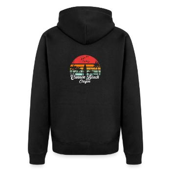 Vintage Cannon Beach Oregon Surfing Retro Surf Pun - Unisex Premium Organic Zip Hoodie - black - Back - Nico (187cm)
