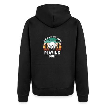 Just A GIRL Who Loves Playing Golf Retro Golfer - Unisex Premium Organic Zip Hoodie - black - Back - Nico (187cm)