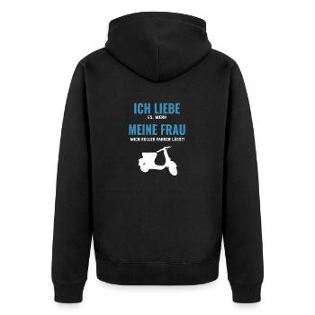 Ich liebe meine Frau wenn sie mich Roller fahren - Unisex Premium Bio Zip Hoodie - Schwarz - Hinten - Nico (187cm)
