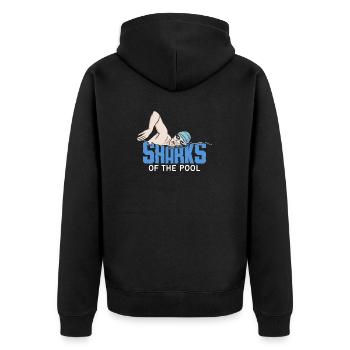 Schimmer Schwimmen Sharks Of The Pool - Unisex Premium Bio Zip Hoodie - Schwarz - Hinten - Nico (187cm)