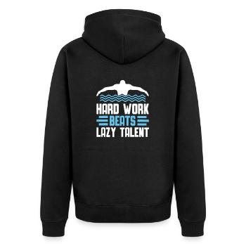 Schimmer Hard Work Beats Lazy Talent - Unisex Premium Bio Zip Hoodie - Schwarz - Hinten - Nico (187cm)