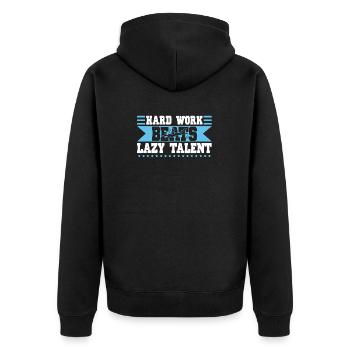 Schimmer Hard Work Beats Lazy Talent - Unisex Premium Bio Zip Hoodie - Schwarz - Hinten - Nico (187cm)
