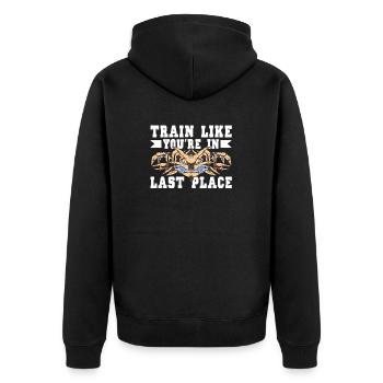 Schwimmen Train Like You're In Last Place - Unisex Premium Bio Zip Hoodie - Schwarz - Hinten - Nico (187cm)