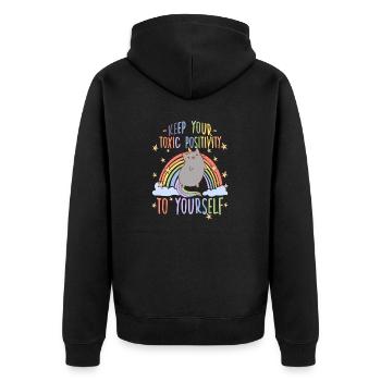 Cynical Anti Rainbow Motif Cat Owner - Unisex Premium Organic Zip Hoodie - black - Back - Nico (187cm)