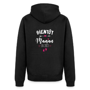 Bientôt Maman En 2023 - Veste à capuche bio Premium Unisexe - noir - Dos - Nico (187cm)