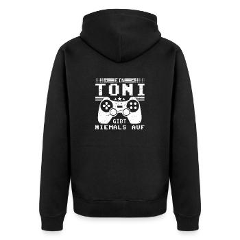 Toni Gaming Konsole PC Gamer Geschenk - Unisex Premium Bio Zip Hoodie - Schwarz - Hinten - Nico (187cm)