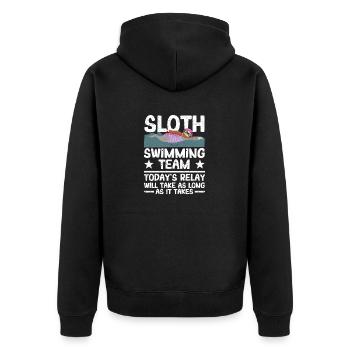 Faultier Schwimmteam Lustig Schwimmen Synchron - Unisex Premium Bio Zip Hoodie - Schwarz - Hinten - Nico (187cm)