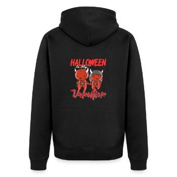 Halloween Is My Valentine Retro Devil Demon - Unisex Premium Bio Zip Hoodie - Schwarz - Hinten - Nico (187cm)