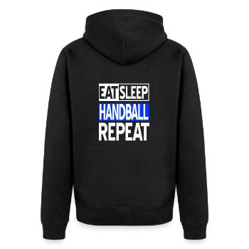Eat Sleep HANDBALL Repeat Funny Handball Lover - Unisex Premium Bio Zip Hoodie - Schwarz - Hinten - Nico (187cm)