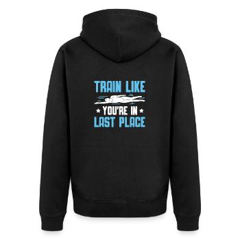 Schimmer Schwimmen Train Like You're In Last Place - Unisex Premium Bio Zip Hoodie - Schwarz - Hinten - Nico (187cm)